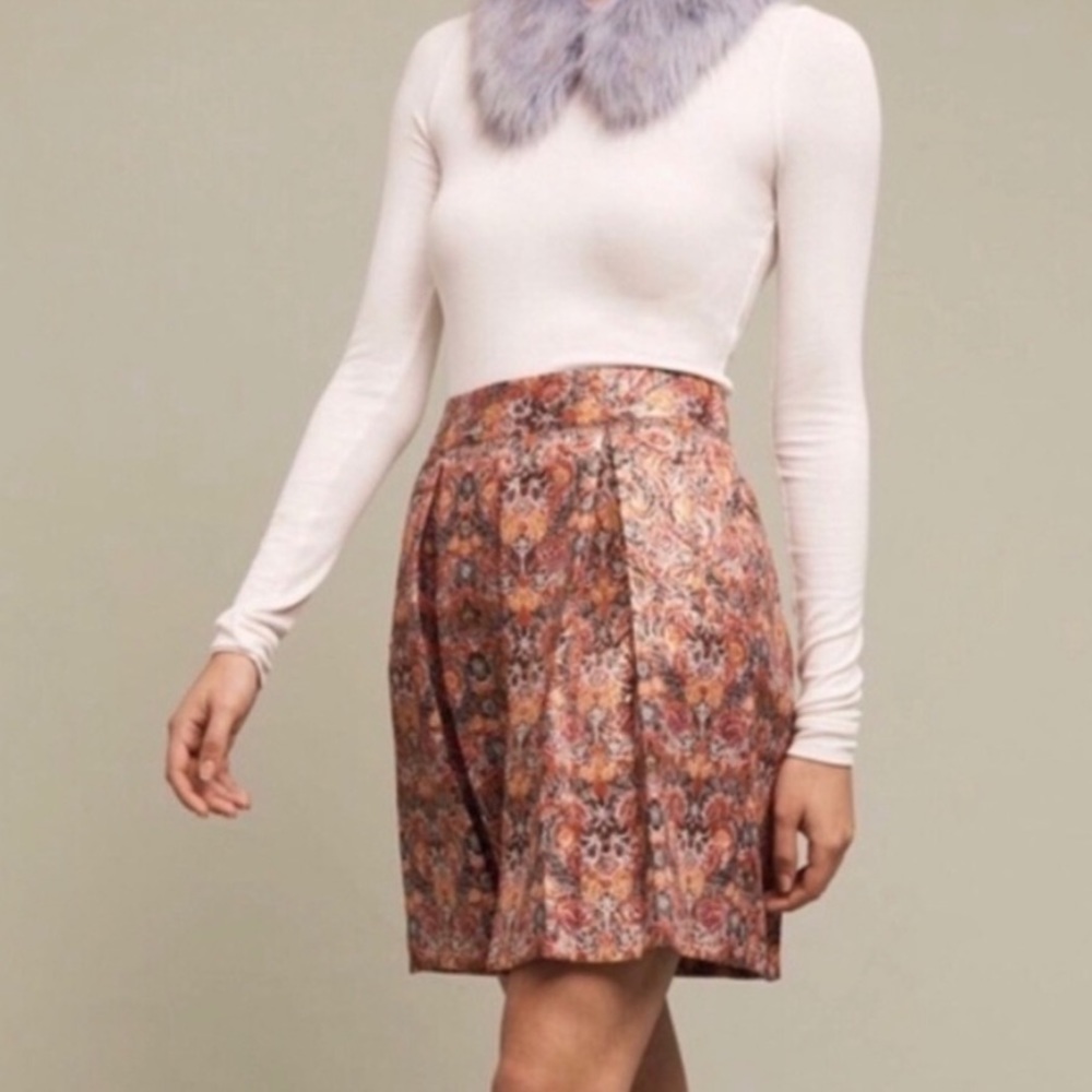 Anthropologie Maeve Rosia Metallic Box Pleat Skirt